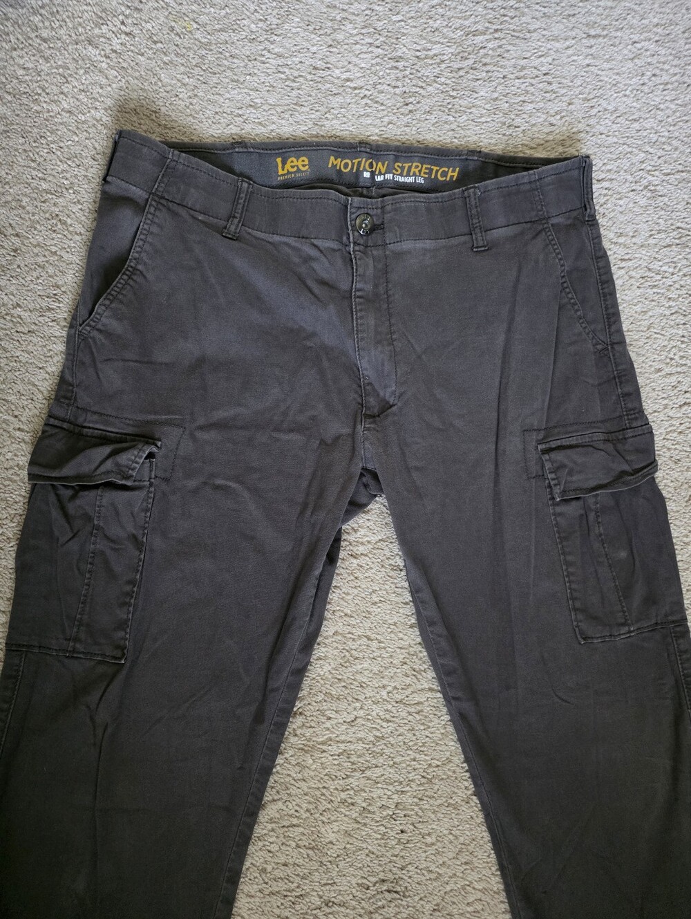 Lee Motion Stretch Cargo Pants Men Regular Fit Straight Leg Dark Grey (~36x30)